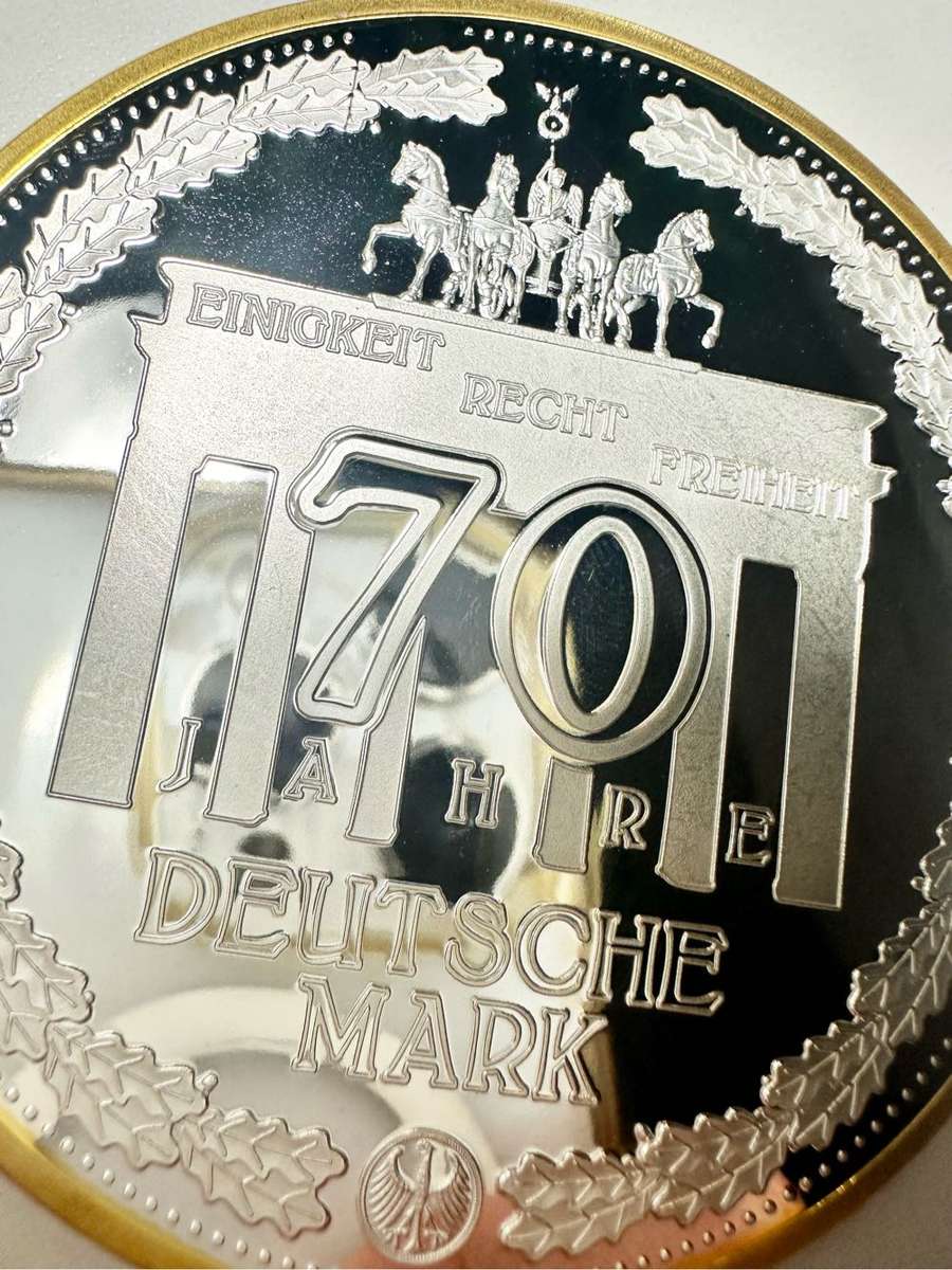 EXQUISITE 70MM TOP MEDAL - 70 YEAR OF THE INTRODUCTION OF THE D-MARK - WITH CERTIFICATE AND SEALED
