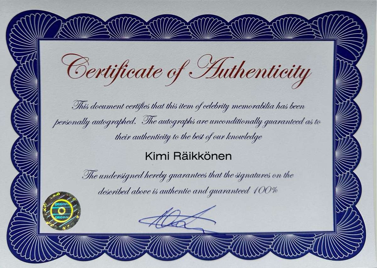 KIMI RAIKKONEN -  AUTHENTIC AUTOGRAPH - 100% ORIGINAL - WITH COA