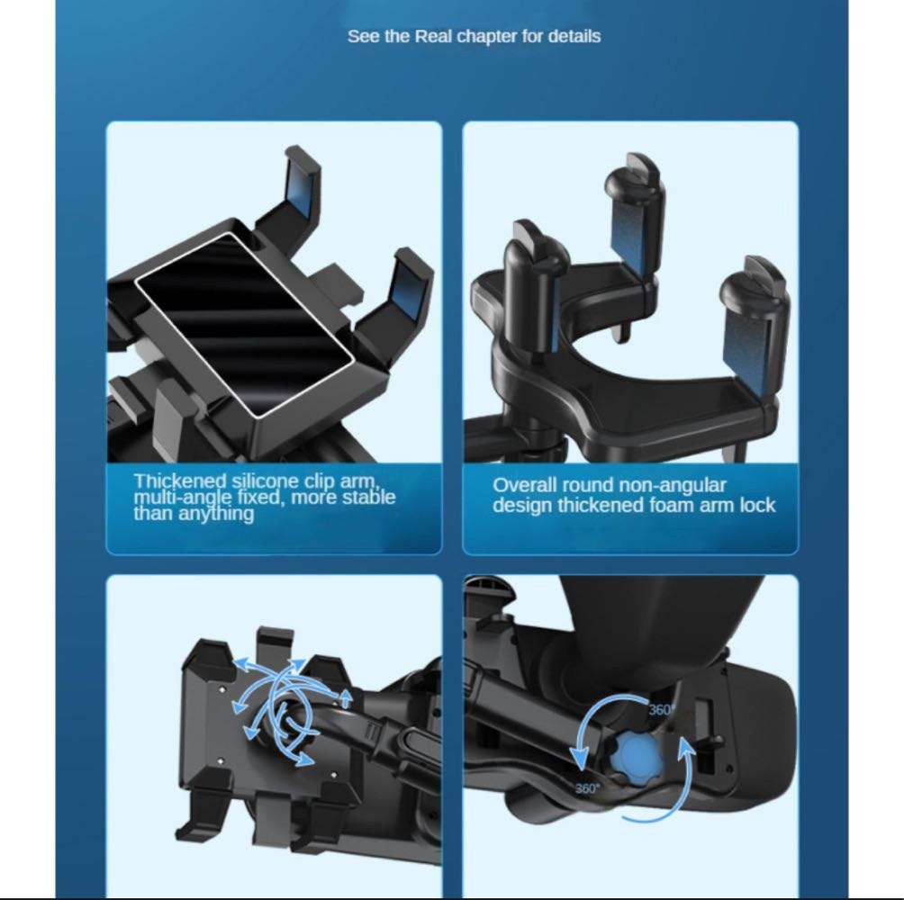 360 Degree Rotatable and Retractable Car Phone Rear View Mirror Holder