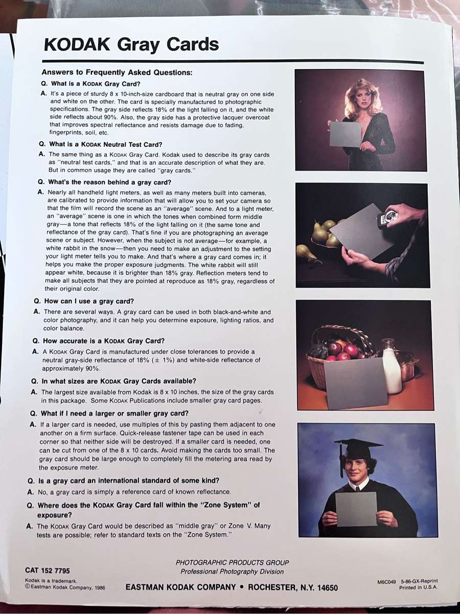 Kodak gray cards R-27 (printed in USA in 1980s)