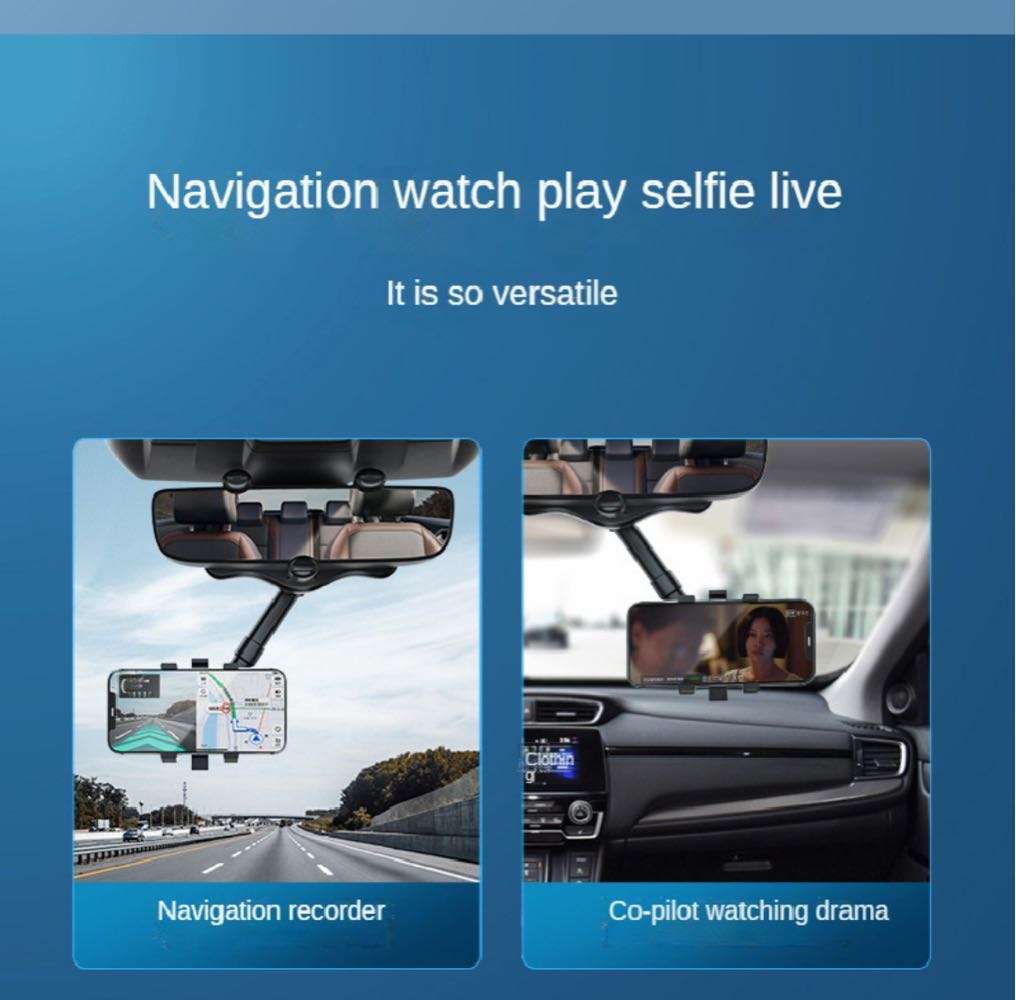 360 Degree Rotatable and Retractable Car Phone Rear View Mirror Holder