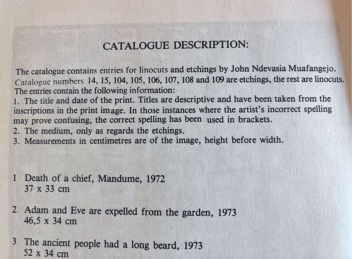John N. Muafangejo - Second Guest Artist Award 1988 - catalogue of 111 Works
