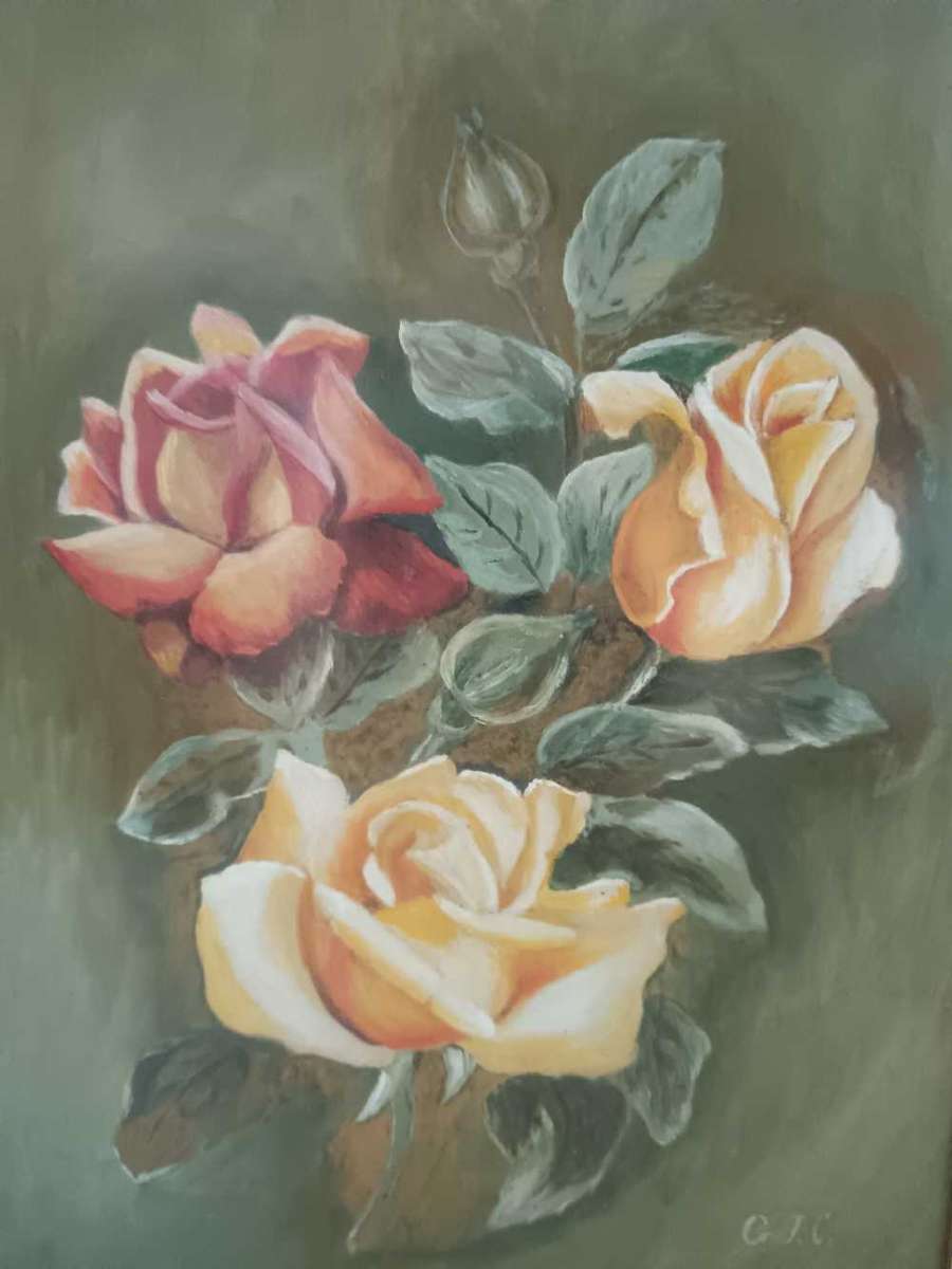 Framed Rose Painting signed GJC