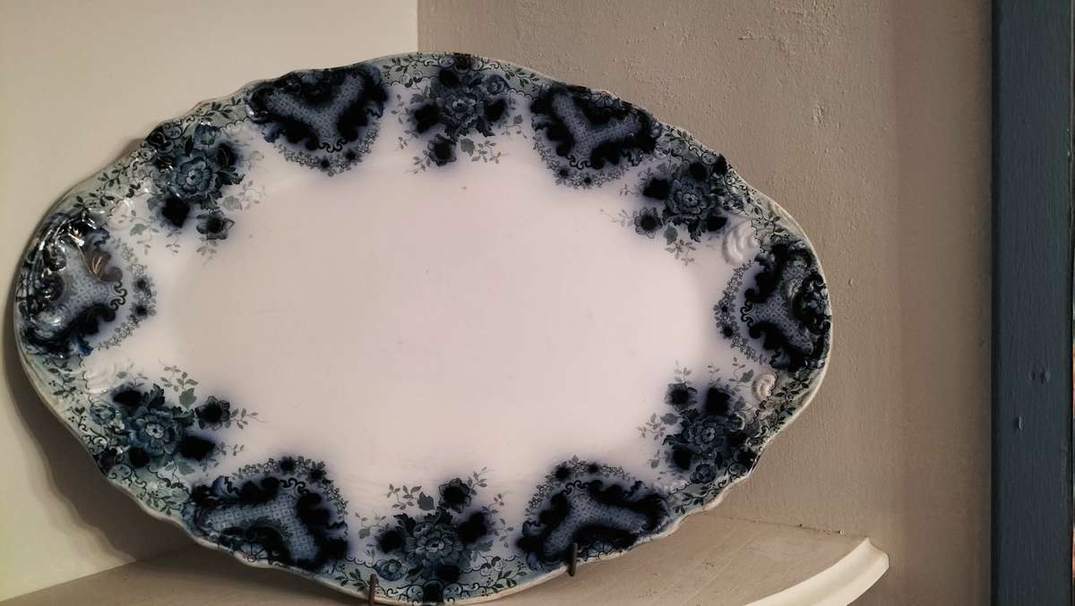 Large Platter  Flow Blue Pattern Ladysmith by Dunne Bennett Burslem England