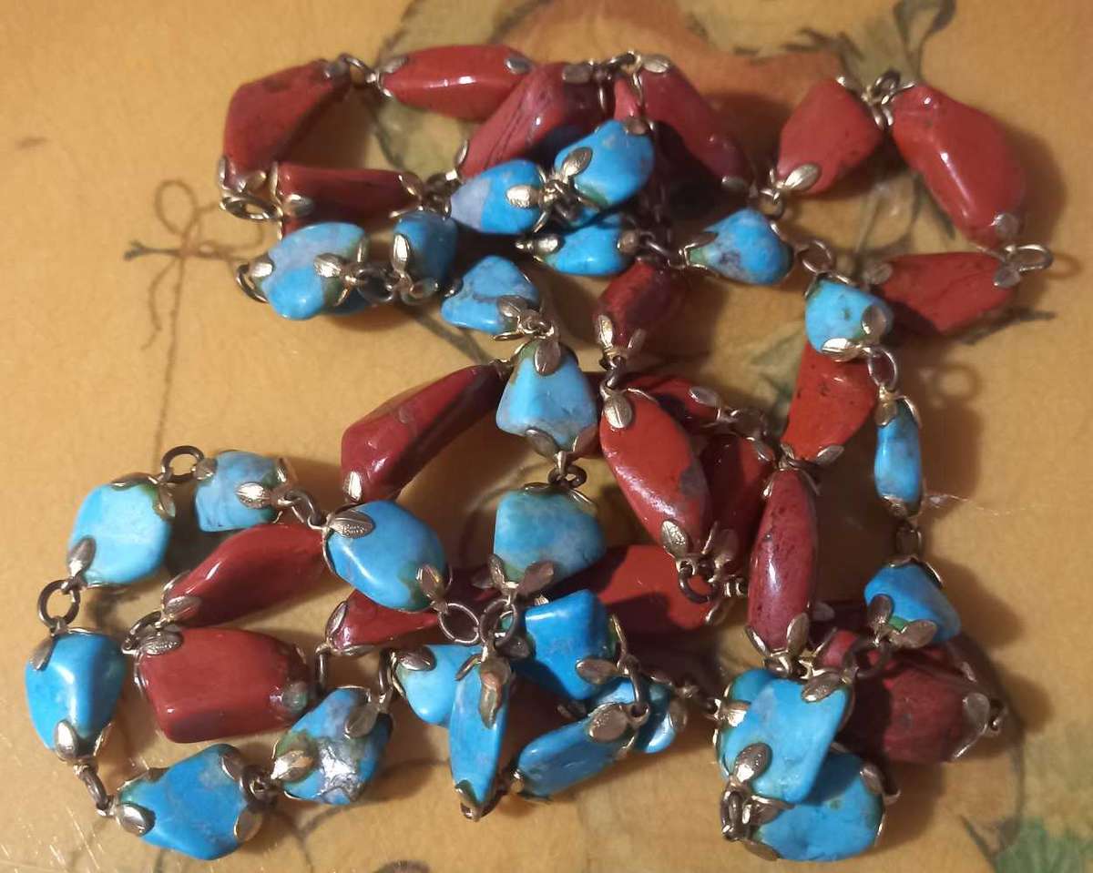 Vintage Chunky Red Jasper and Turquoise or Larimar Beads Necklaces