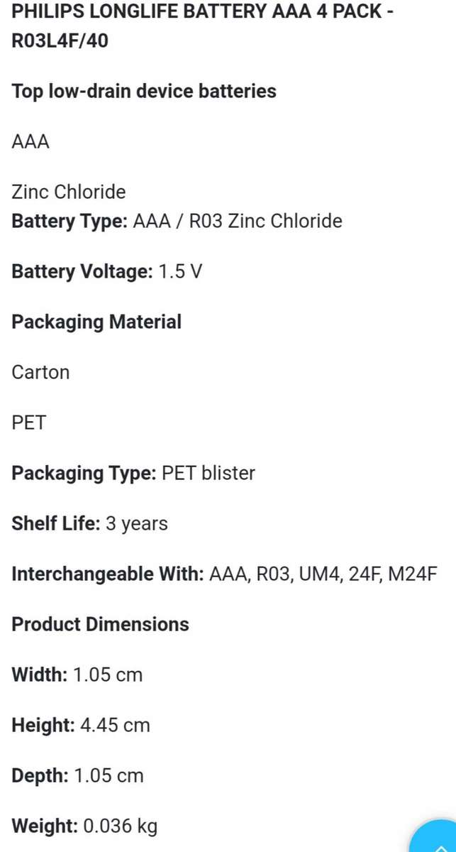 4x Packs of - PHILIPS LONGLIFE BATTERY AAA 4 PACK (16 Batteries Total)