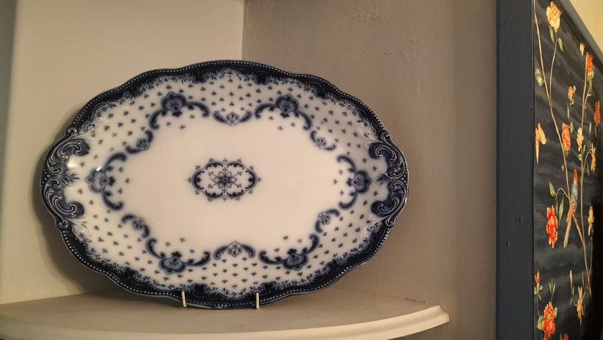 Antique Flow Blue Large Keele Platter by Grindley