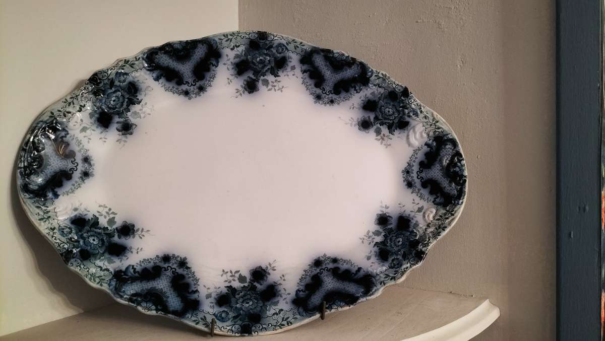 Large Platter  Flow Blue Pattern Ladysmith by Dunne Bennett Burslem England