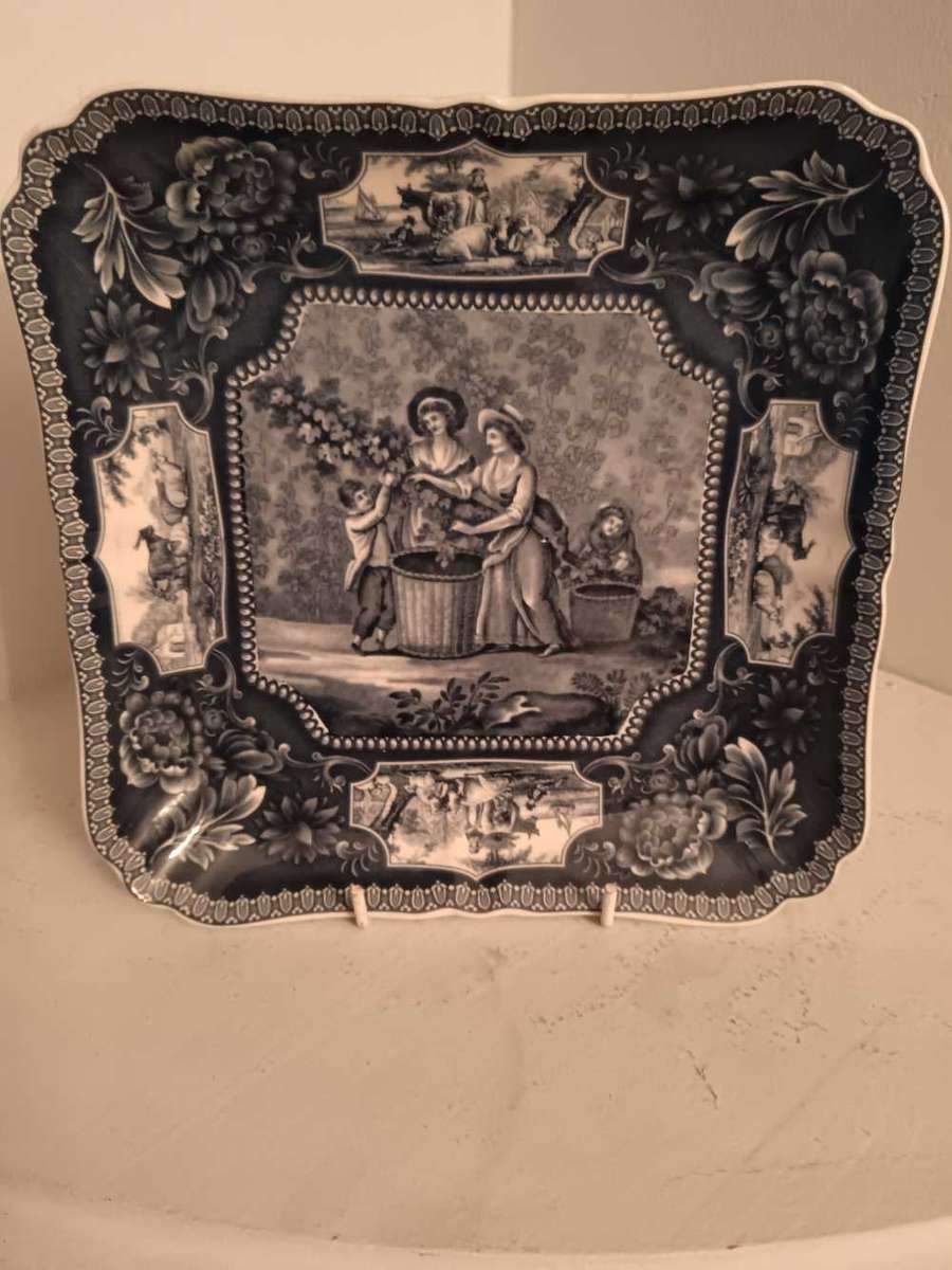 Blue & White Victorian Style Square Display Plate