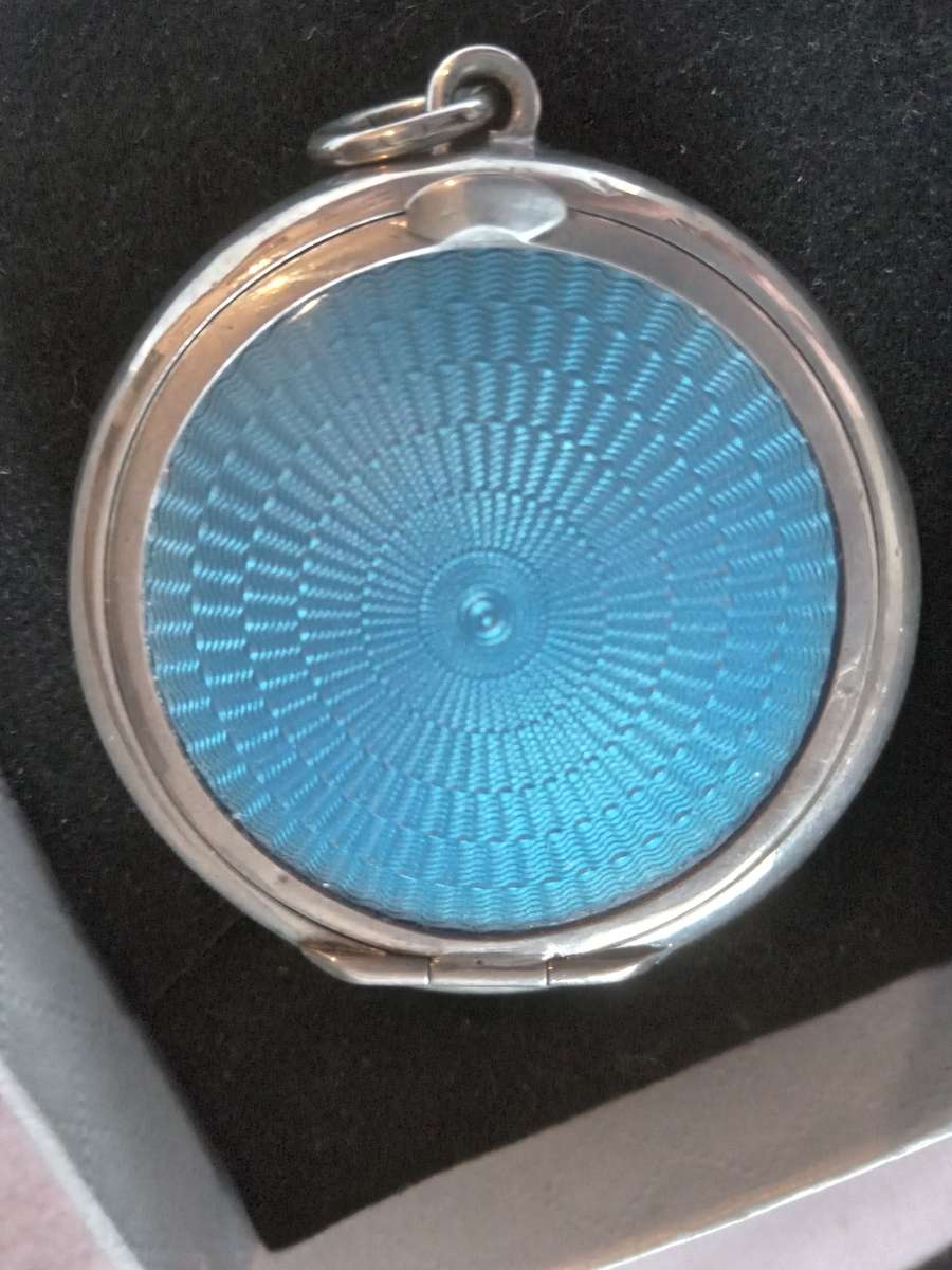 Vintage Art Deco Hallmarked Silver And Guilloche Enamel Powder Compact