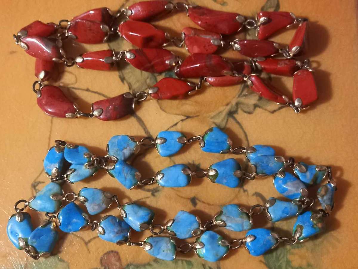 Vintage Chunky Red Jasper and Turquoise or Larimar Beads Necklaces