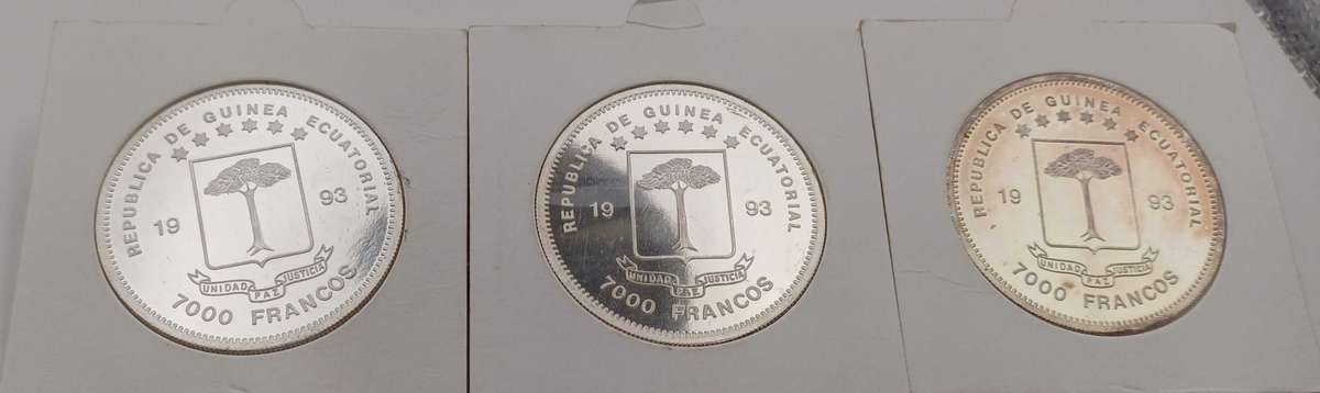 3x10Gram .999 Silver 1993 Elephant 7000 Francos Coins bid per coin