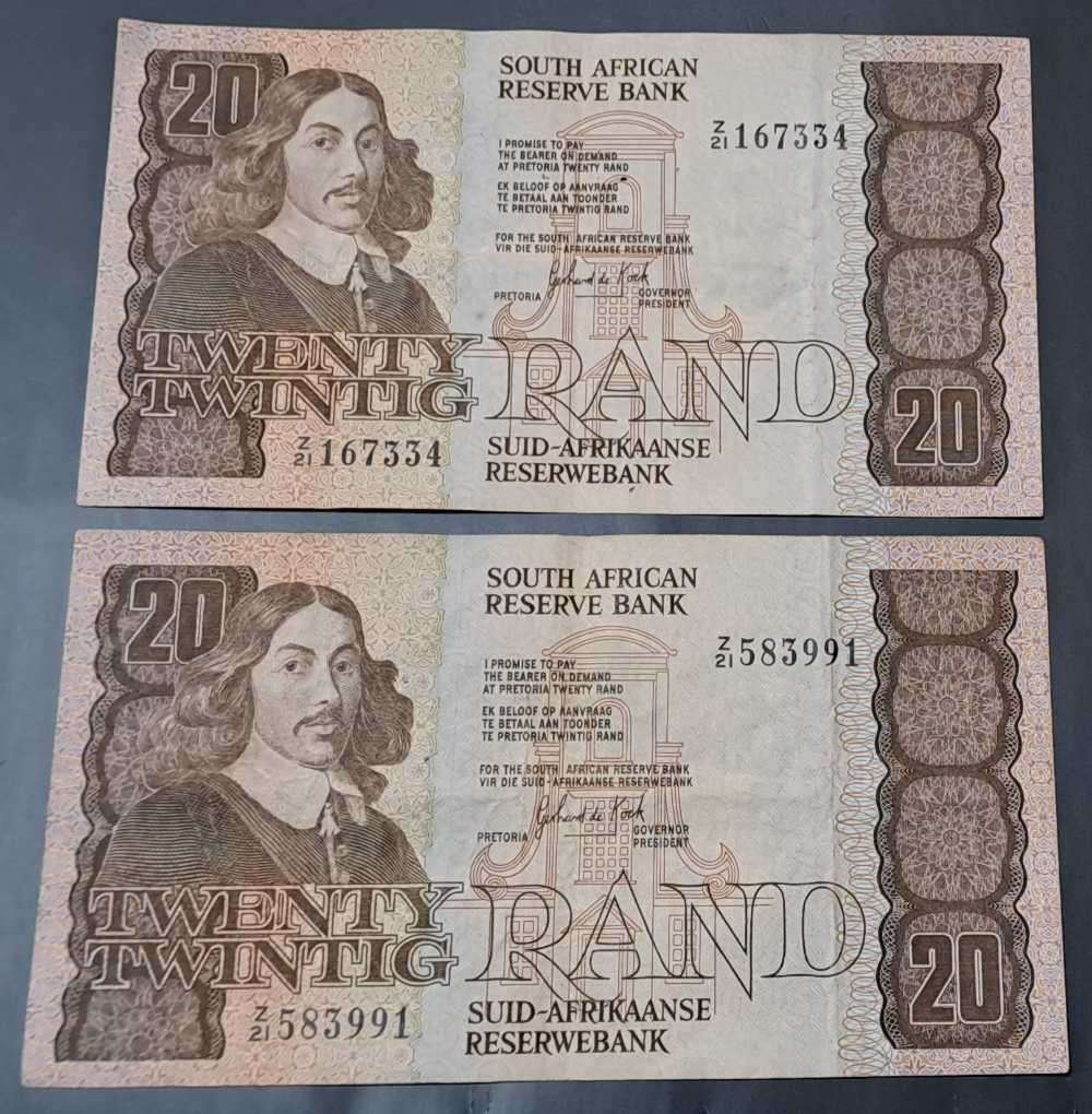 1984 Twenty Rand Replacements, GPC de Kock, third issue replacement banknotes