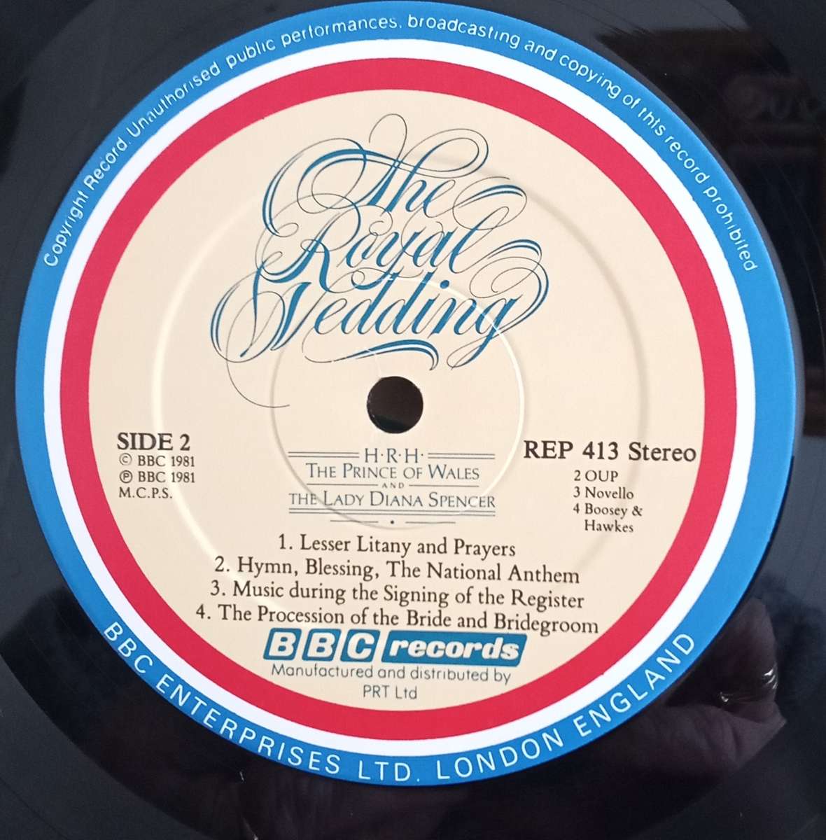 THE ROYAL WEDDING BBC RECORDING FROM ST. PAUL`S CATHEDRAL 28THJULY 1981.