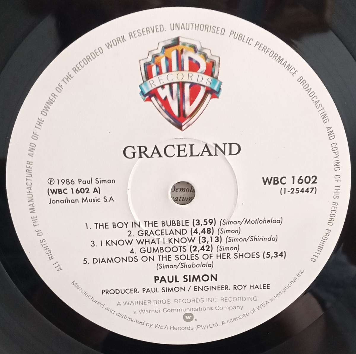 PAUL SIMON - GRACELAND LP VINYL RECORD