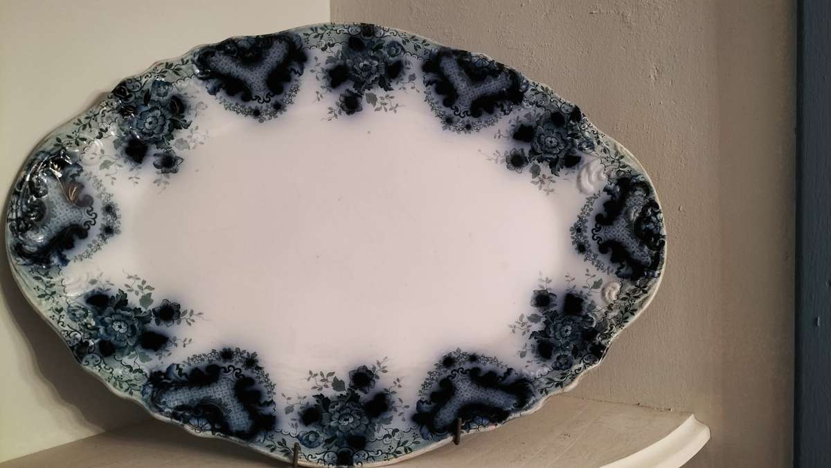 Large Platter  Flow Blue Pattern Ladysmith by Dunne Bennett Burslem England