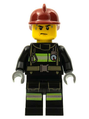 Fire - Fire - Reflective Stripes with Utility Belt, Dark Red Fire Helmet - Original Lego Minifigures