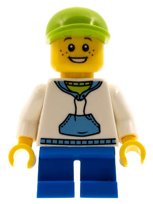 LEGO Minifigs - White Hoodie with Blue Pockets/Blue Short Legs/Lime Short Bill Cap (Used)