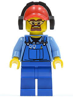 Cargo Worker - Overalls with Tools in Pocket Blue, Red Cap with Hole - Original Lego Minifigures
