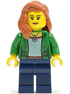 Green Female Jacket Open with Necklace, Dark Blue Legs - Original Lego Minifigures