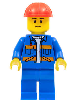 Blue Jacket with Diagonal Lower Pockets and Orange Stripes, Blue Legs - Original Lego Minifigures
