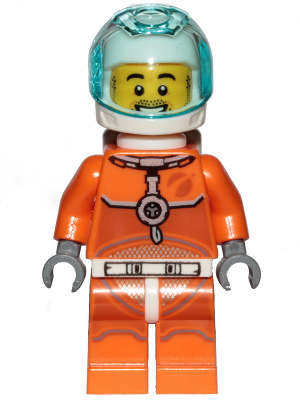 Astronaut - Male, Orange Spacesuit with Dark Bluish Gray Lines - Original Lego Minifigures