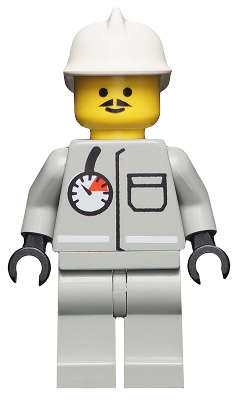 Fire - Air Gauge and Pocket, Light Gray Legs, White Fire Helmet - Original Lego Minifigures