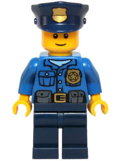 LEGO - Police - Gold Badge, Police Hat, Black Eyebrows, Smile (60063) Minifig