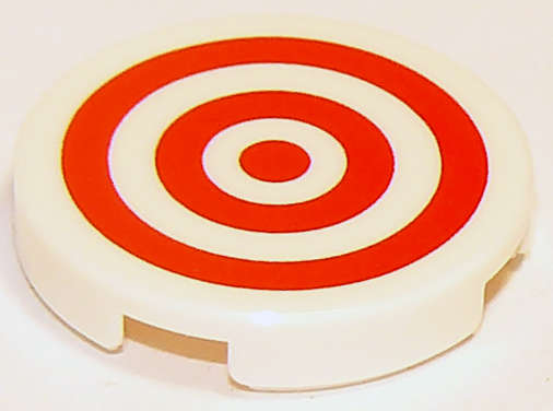 Lego (N) ~ Tile Round 2 x 2 with Bottom Stud Holder with Red Concentric Circles / Target  ~ [White]