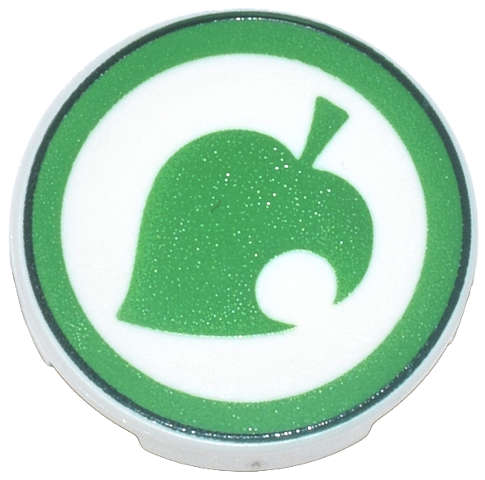 Lego (N) ~ Tile Round 2 x 2 with Bottom Stud Holder with Bright Green Leaf with Circle Cu ~ [White]