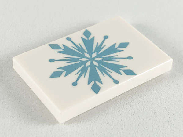 Lego (N) ~ Tile 2 x 3 with Metallic Light Blue Snowflake Pattern ~ [White]