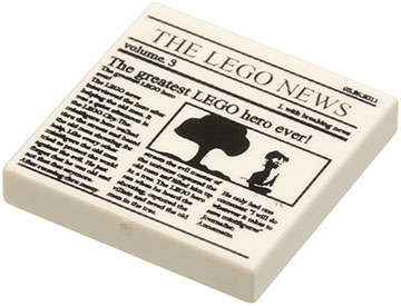 Lego Used - Tile 2 x 2 with Newspaper 'THE LEGO NEWS' 'volume 3' and 'The greatest LEGO he~ [White]