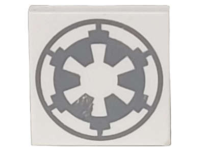 Lego (N) ~ Tile 2 x 2 with Light Bluish Gray SW Imperial Logo Pattern ~ [White]