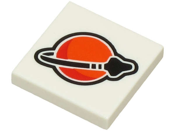 Lego (N) ~ Tile 2 x 2 with Reddish Orange Red and Black Classic Space Logo Pattern ~ [White]