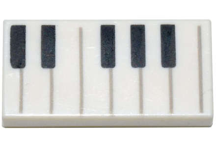 Lego (N) ~ Tile 1 x 2 with Black Piano Keys Pattern ~ [White]