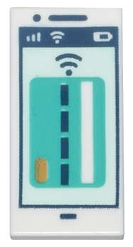 Lego (N) ~ White Tile 1 x 2 with Cell Phone / Smartphone with Dark Turquoise Debit / Credi ~ [White]