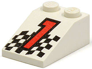 Lego Used - Slope 33 3 x 2 with Red Number 1 and Checkered Flag Pattern~ [White]