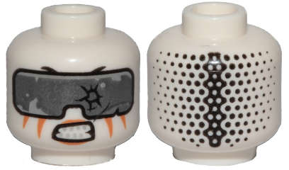 Lego (N) ~ Minifigure Head Alien Ninjago with Silver Goggles Orange Stripes Gritted Teeth  ~ [White]