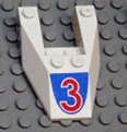 Lego Used - Wedge 6 x 4 Cutout without Stud Notches with Red Number 3 Pattern~ [White]