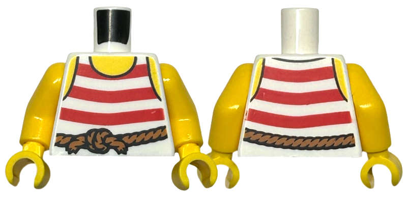 Lego (N) ~ Torso Pirate Tank Top with Red Horizontal Stripes Dark Orange Rope Belt Yellow  ~ [White]