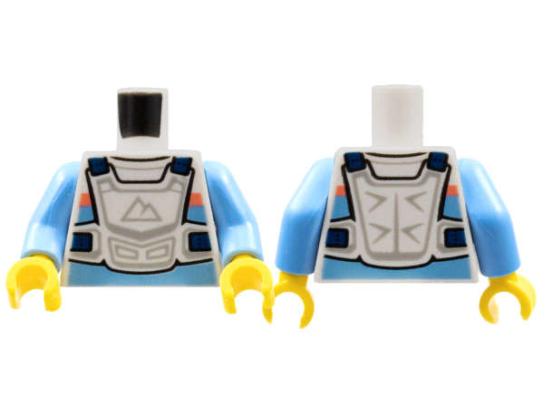 Lego (N) ~ Torso Racing Suit Bright Light Blue and Coral Stripes White Chest Protector Spo ~ [White]