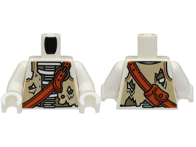 Lego NEW - Torso Skeleton Pirate Tan and Dark Tan Tattered Vest and Dark OrangeShoulder B~ [White]