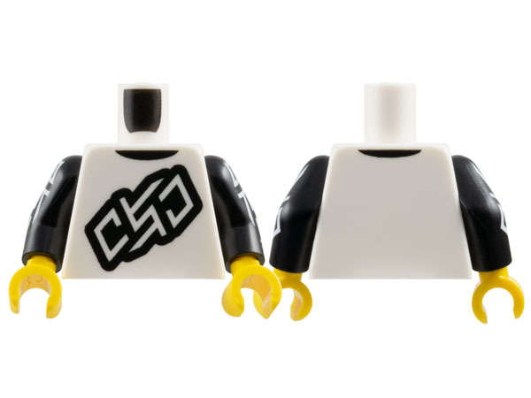 Lego (N) ~ Torso Shirt with Black Outline Stylized 'OSO' and Collar Pattern / Black Arms w ~ [White]