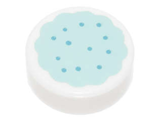 Lego Used - Tile Round 1 x 1 with Cookie Light Aqua Frosting Pattern~ [White]
