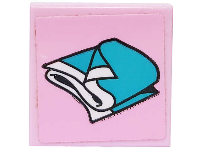 Lego (U) ~ Tile 2 x 2 with Medium Azure Folded Blanket Pattern (Sticker) - Set 4131 ~ [Bright Pink]
