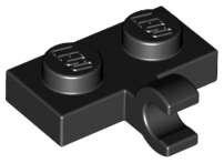 Lego (N) ~ Plate Modified 1 x 2 with Clip on Side (Horizontal Grip) ~ [Black]