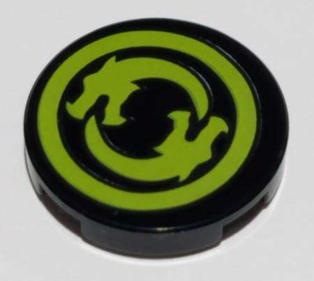 Lego (U) ~ Tile Round 2 x 2 with Bottom Stud Holder with Solid Lime Circle Border with Ci ~ [Black]