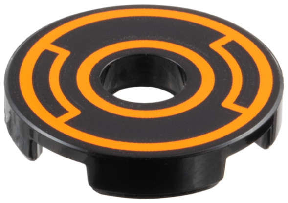 Lego (U) ~ Tile Round 2 x 2 with Hole with Orange Concentric Circles with Insets Pattern ~ [Black]