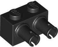 Lego (N) ~ Brick Modified 1 x 2 with Pins ~ [Black]