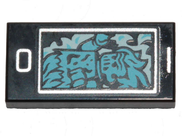 Lego (N) ~ Tile 1 x 2 with Cell Phone / Smartphone and Medium Azure Ghost Pattern ~ [Black]